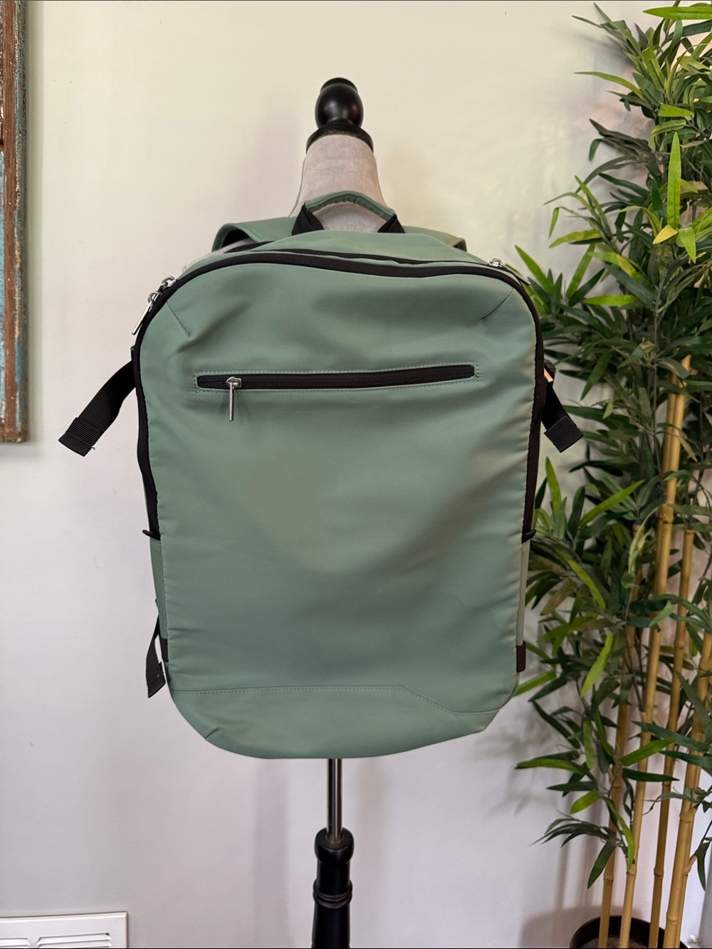 Open Story sage green Minimal suitcase Backpack like new